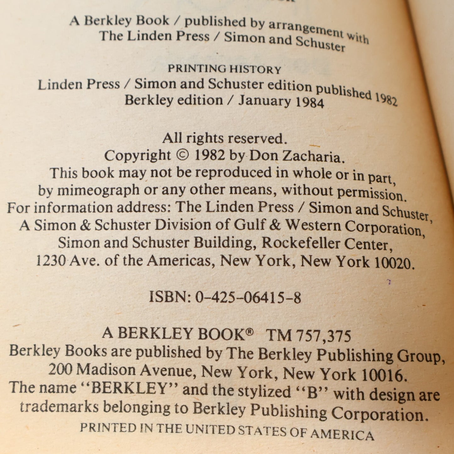 1984 The Match Trick Don Zacharia Berkley Eroticism Humor Paperback Book 80s PB