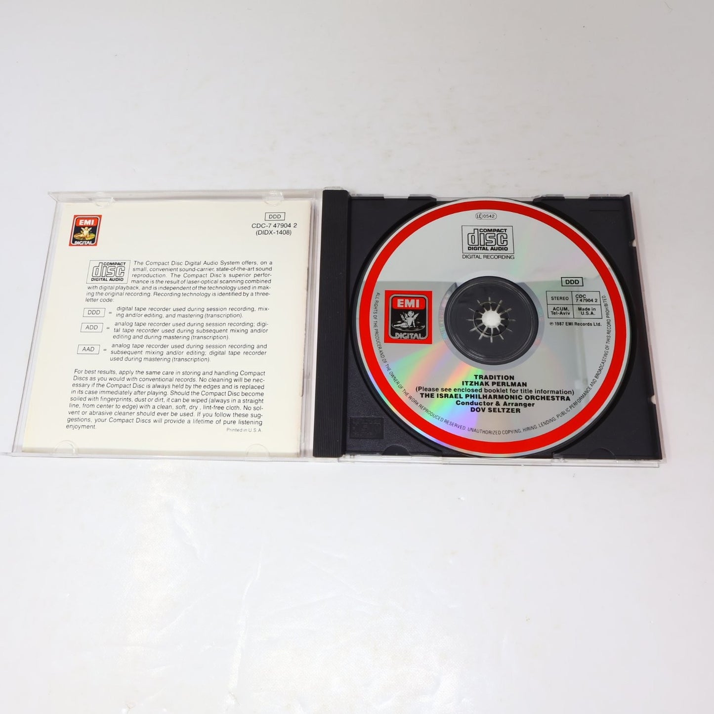 Itzhak Perlman Tradition CD 1987 EMI Digital Popular Jewish Melodies Dov Seltzer