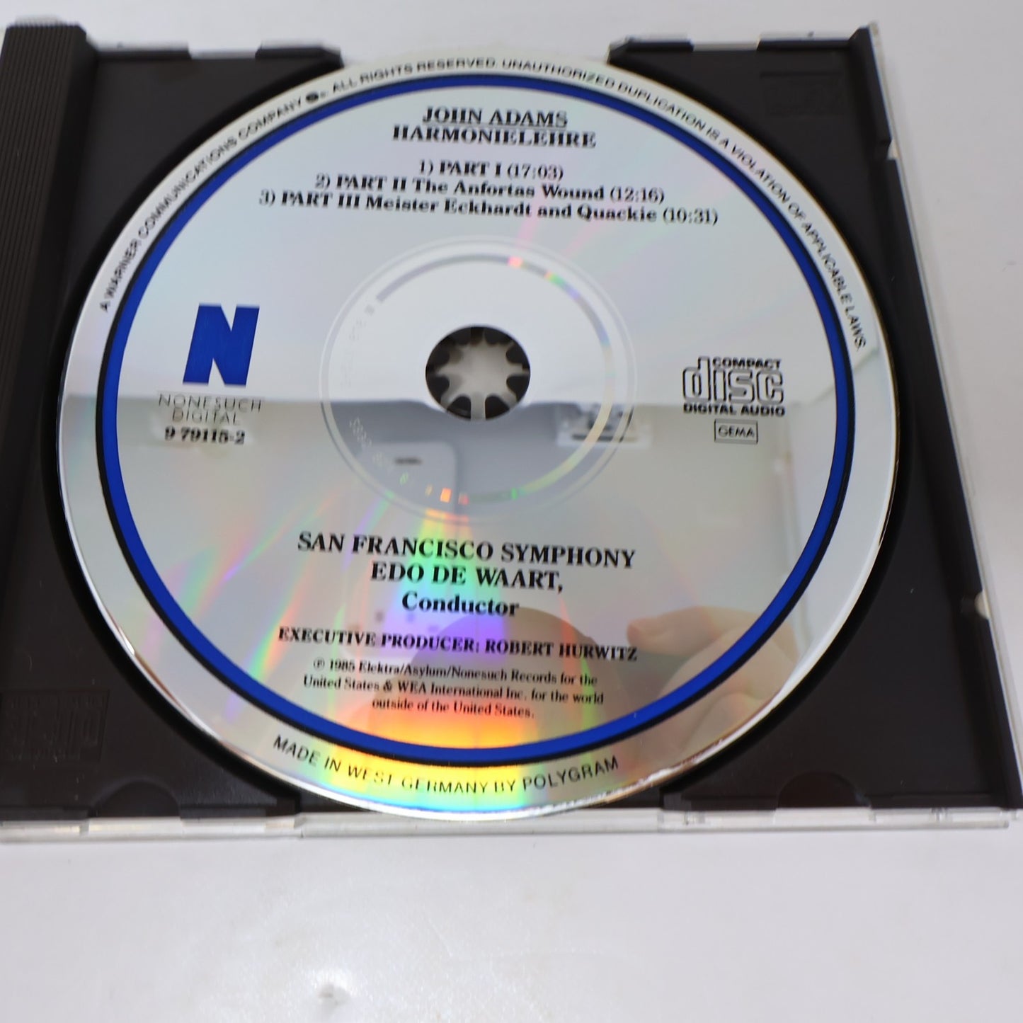 John Adams Harmonielehre CD San Francisco Symphony/Edo De Waart Classical 1985