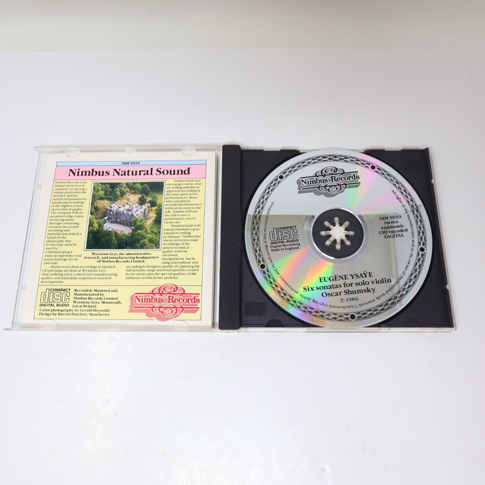 Six Sonatas For Solo Violin CD Oscar Shumsky Ysaÿe Nimbus 1986 Classical 80s