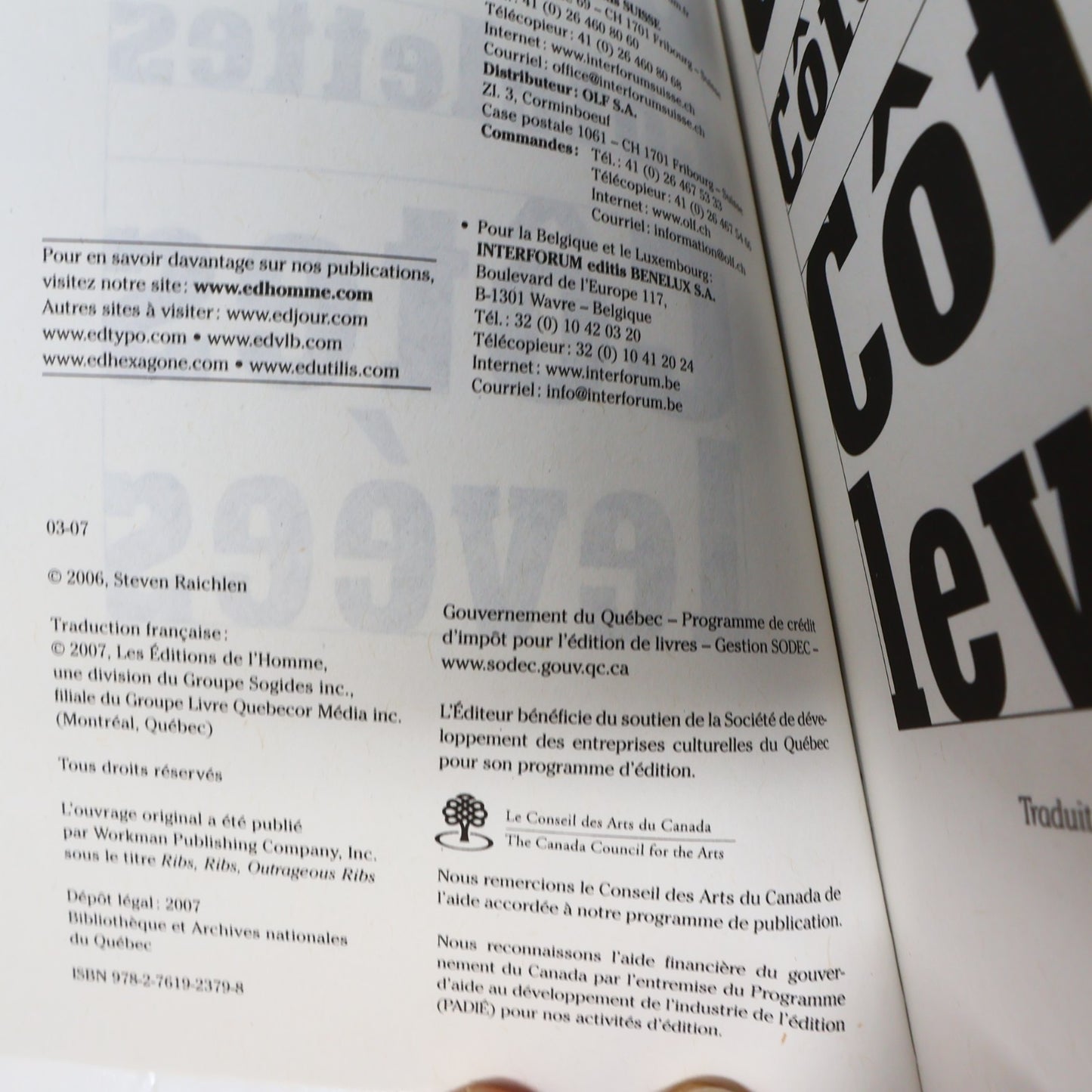 Côtes Côtelettes Côtes Levées Steven Raichlen De L'homme 2007 PB Français French