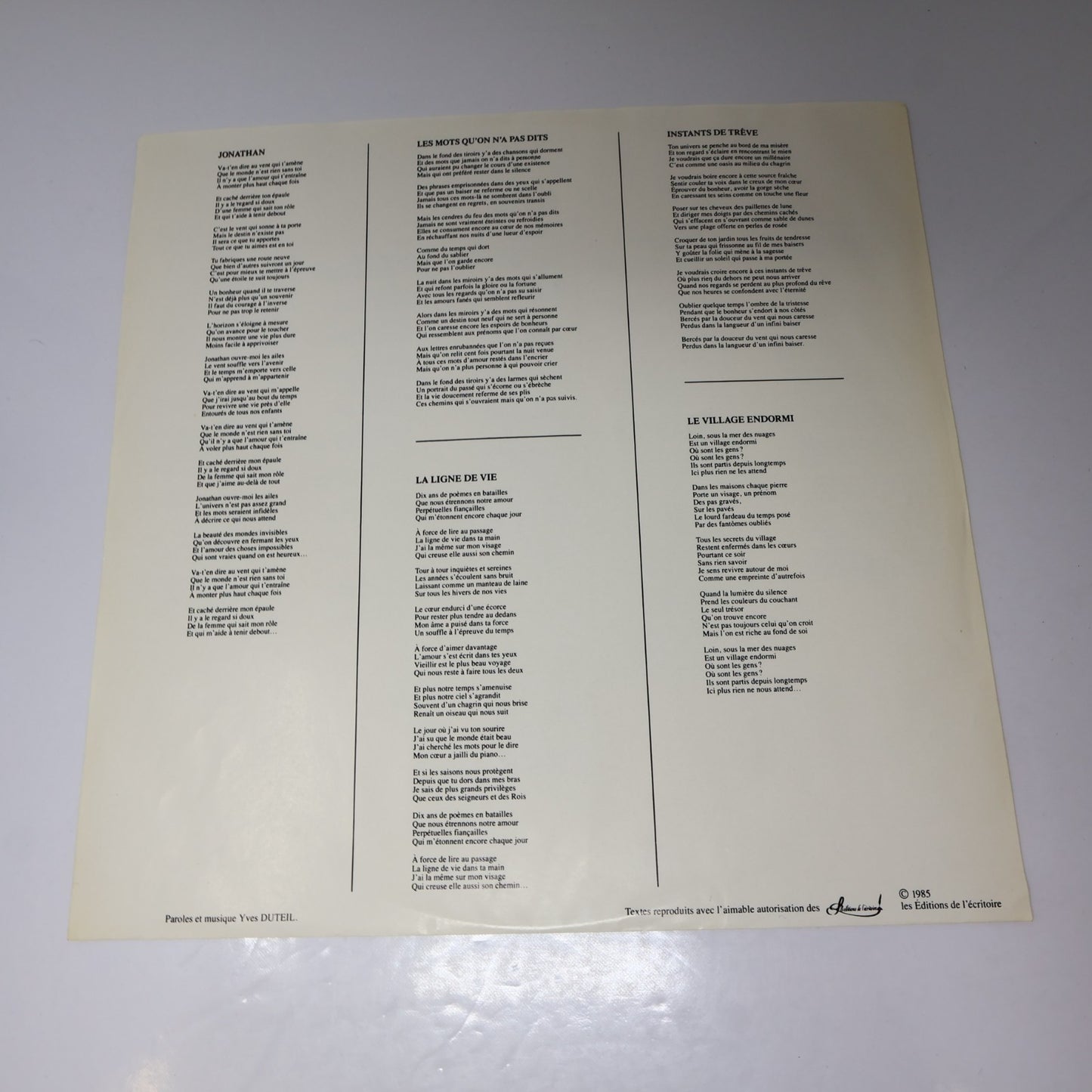 Yves Duteil Lot 2 Disques La Langue De Chez Nous/Prendre un Enfant par la Main
