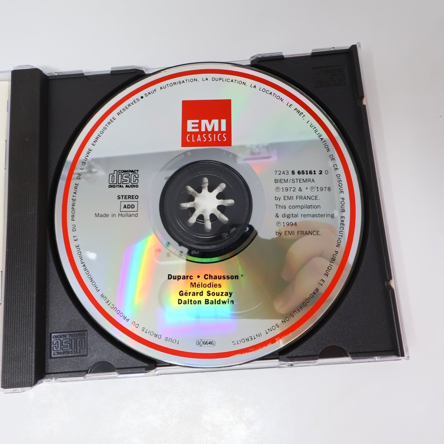 Henri Duparc/Ernest Chausson Mélodies CD Gérard Souzay/Dalton Baldwin EMI 1994