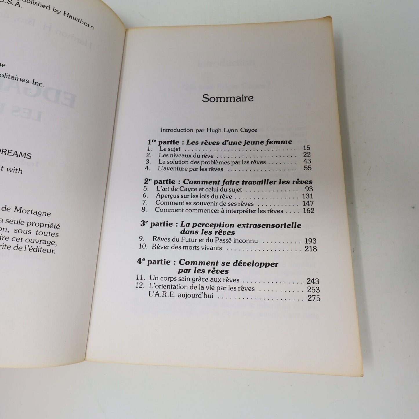 1983 Edgar Cayce les Rêves et la Réalité Harmon Hartzell Bro/Hugh Lynn Cayce PB