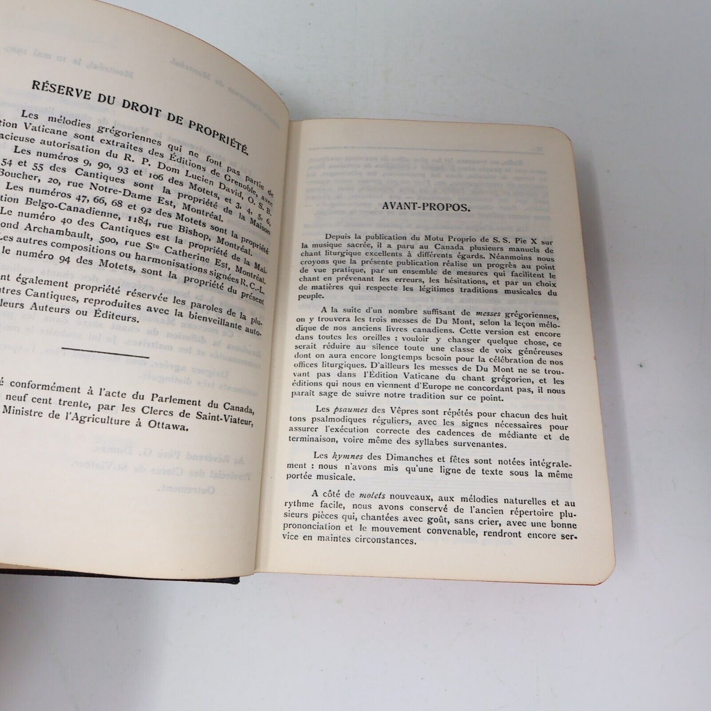 1929 Manuel de Chant Clercs de Saint Viateur Français Latin Hardcover Religion