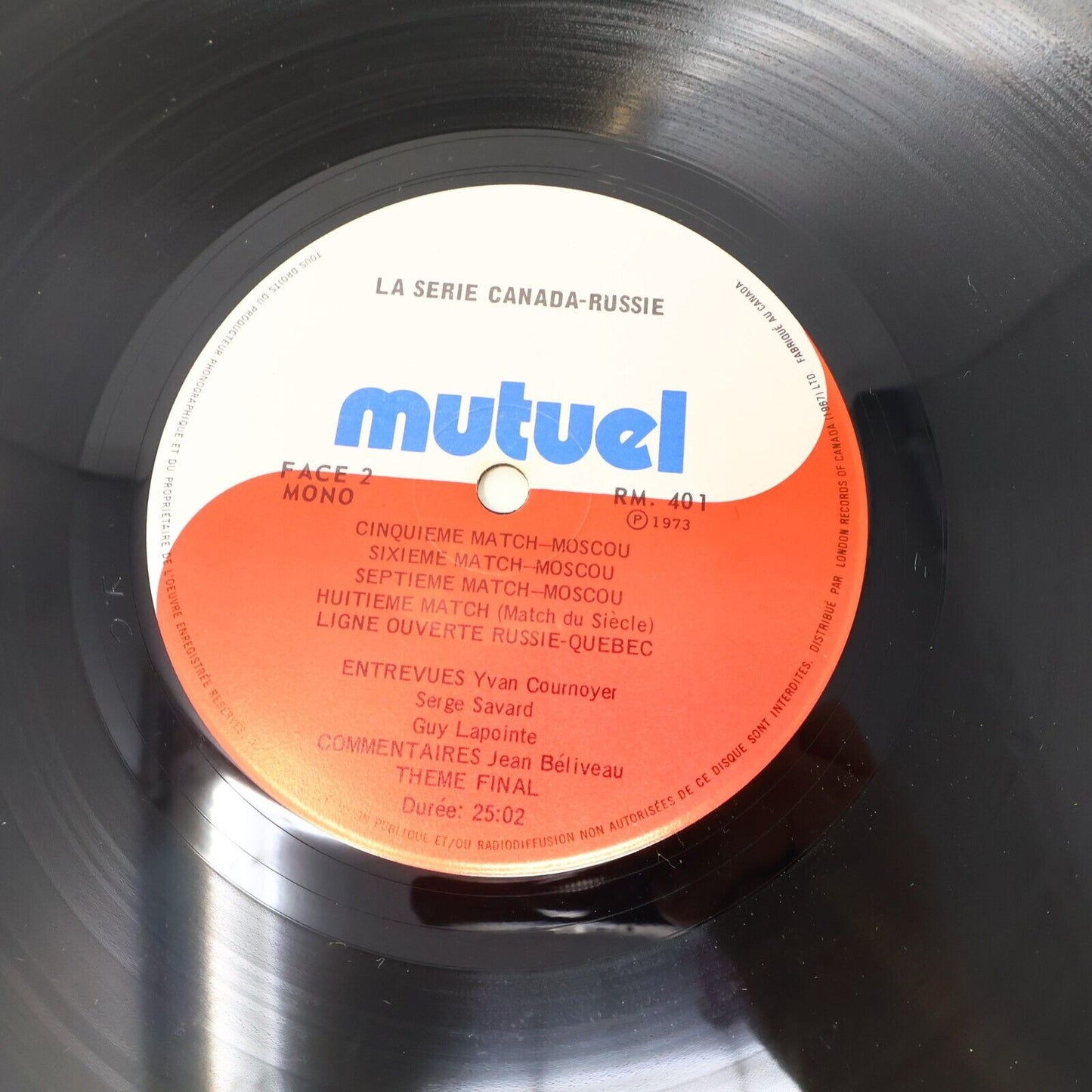 La Série Canada Russie Disque LP Hockey Série du Siècle Français 1973 RM 401