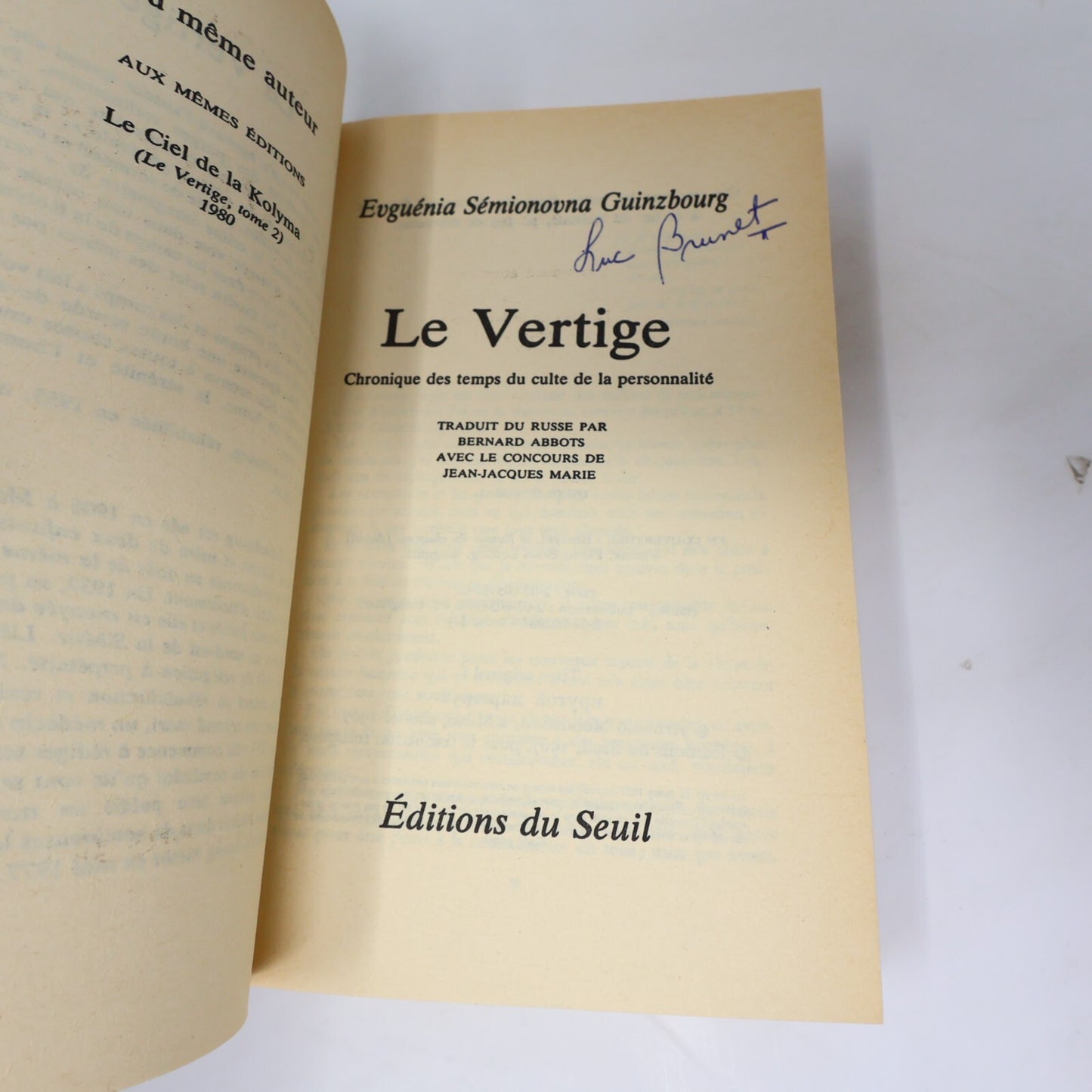 Evguénia S. Guinzbourg Lot 2 Livres Le Vertige/Le Ciel de la Kolyma Points Seuil
