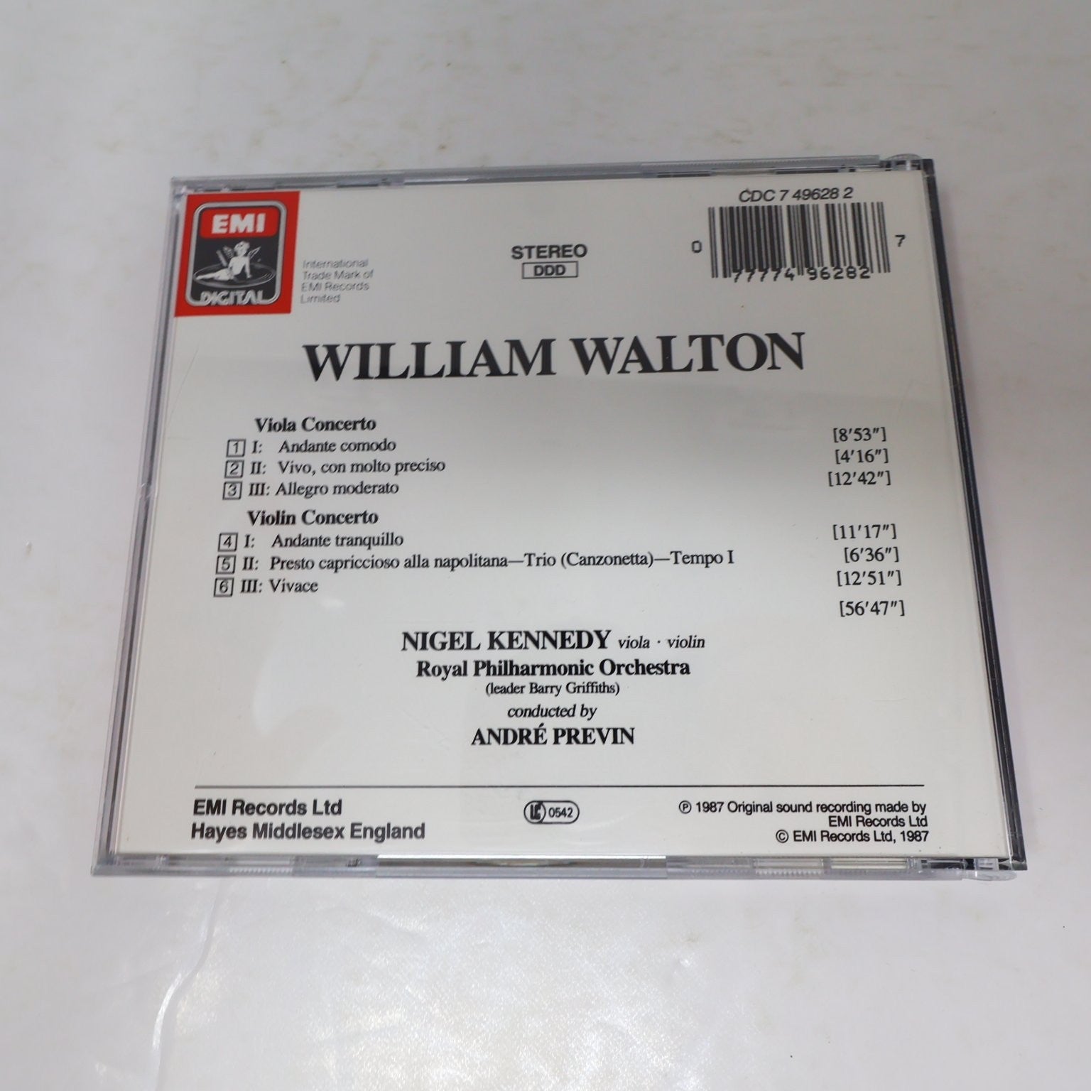 Walton Violin 3 CD Lot Violin/Viola Concertos/Symphony #1 Nigel Kennedy Prévin
