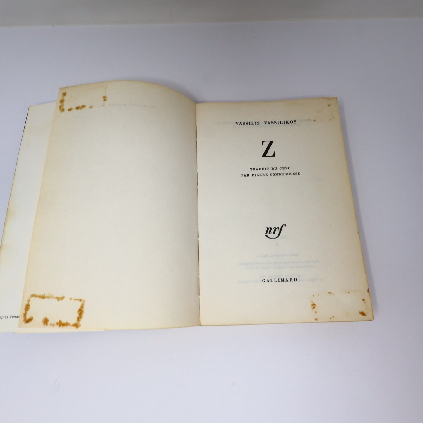 Vassilis Vassilikos Lot 2 Livres Gallimard/Nrf L'Eau de Kos/Z Fiction Historique