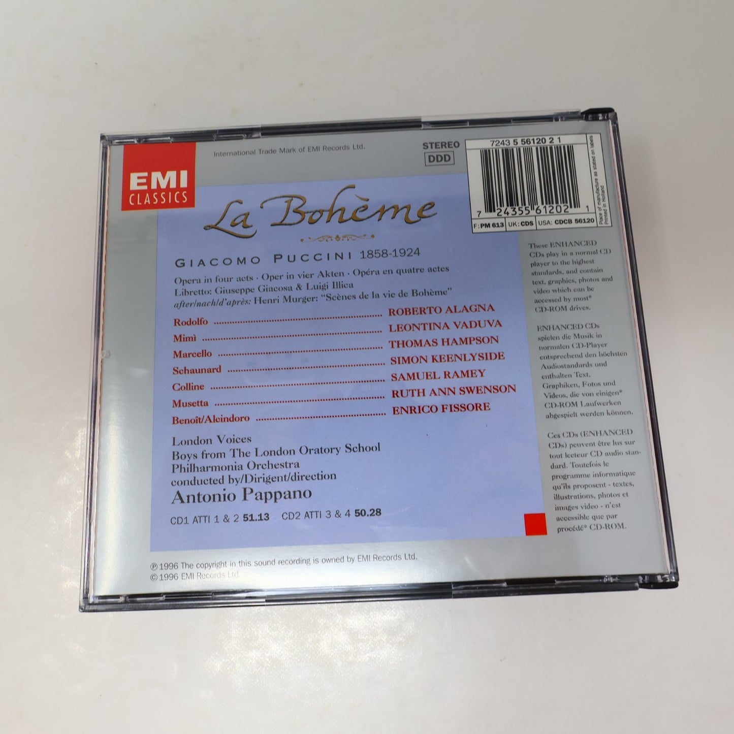 La Bohème CD Puccini/Pappano/Vaduva/Alagna/Hampson EMI 1996 Opera Classical