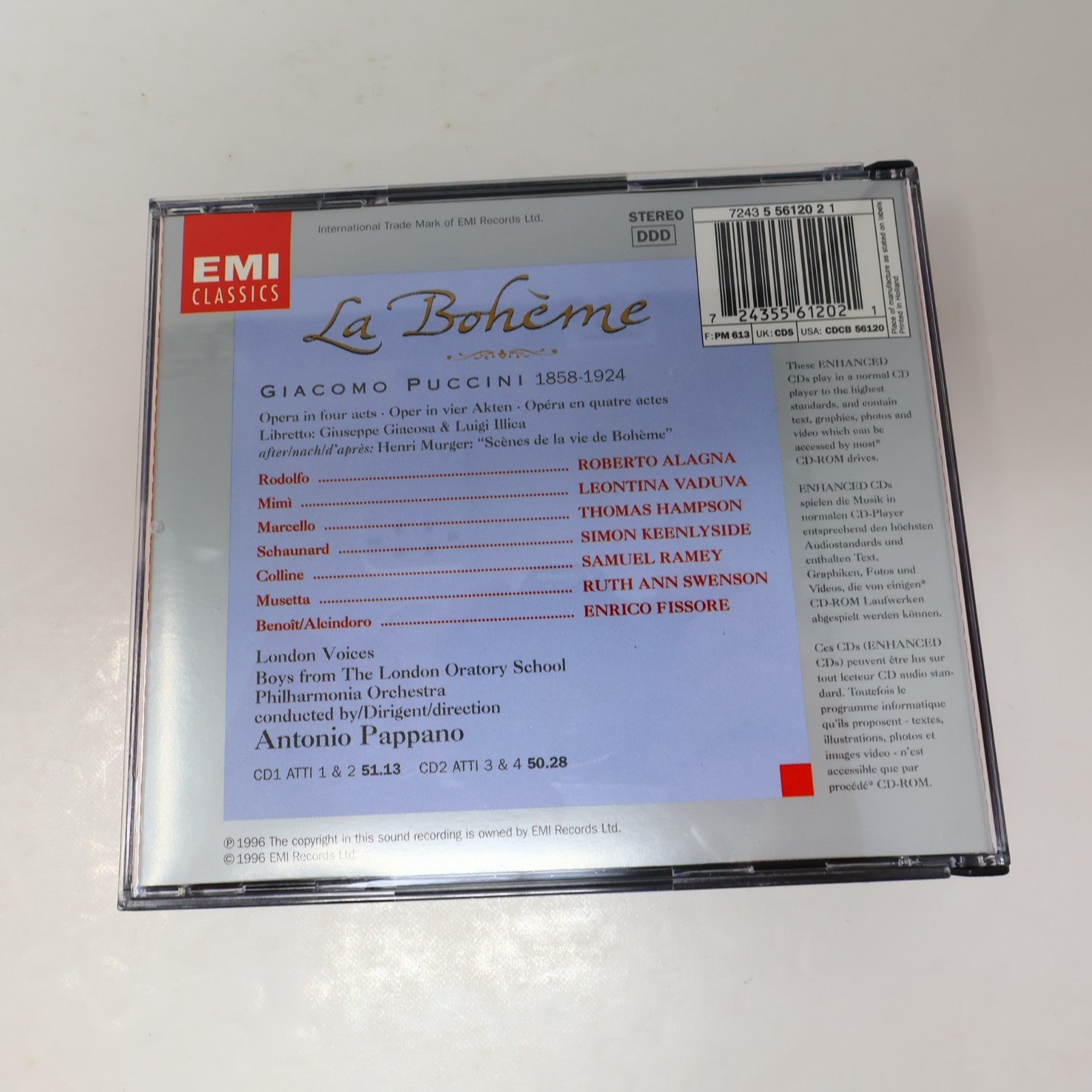 La Bohème CD Puccini/Pappano/Vaduva/Alagna/Hampson EMI 1996 Opera Classical