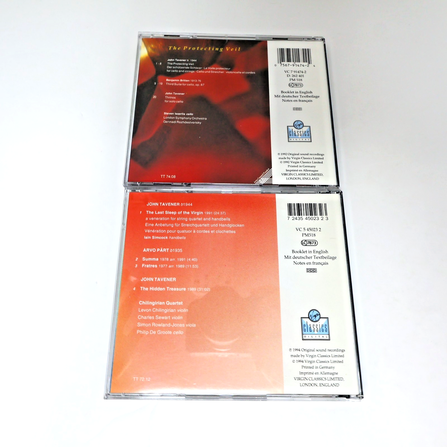John Tavener/Steven Isserlis 2 CD Lot Protecting Veil/Last Sleep of the Virgin