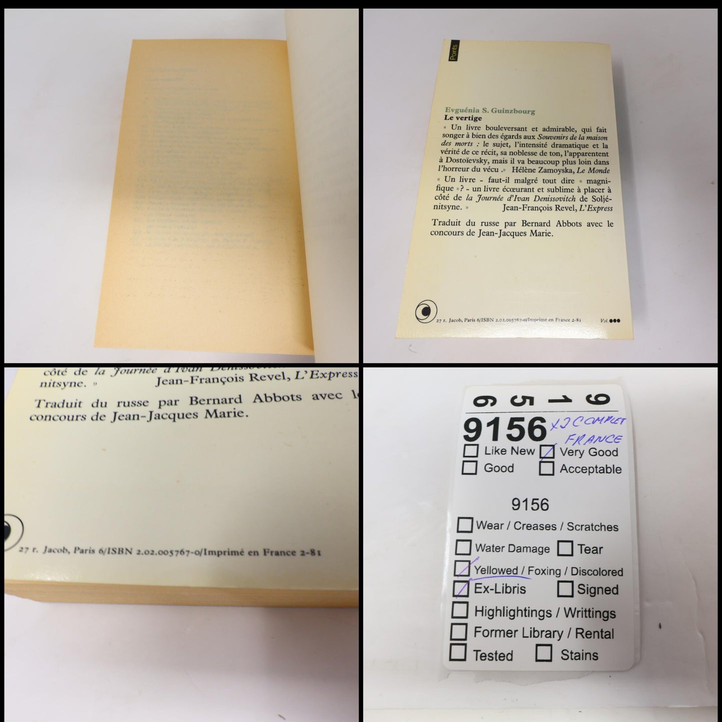 Evguénia S. Guinzbourg Lot 2 Livres Le Vertige/Le Ciel de la Kolyma Points Seuil