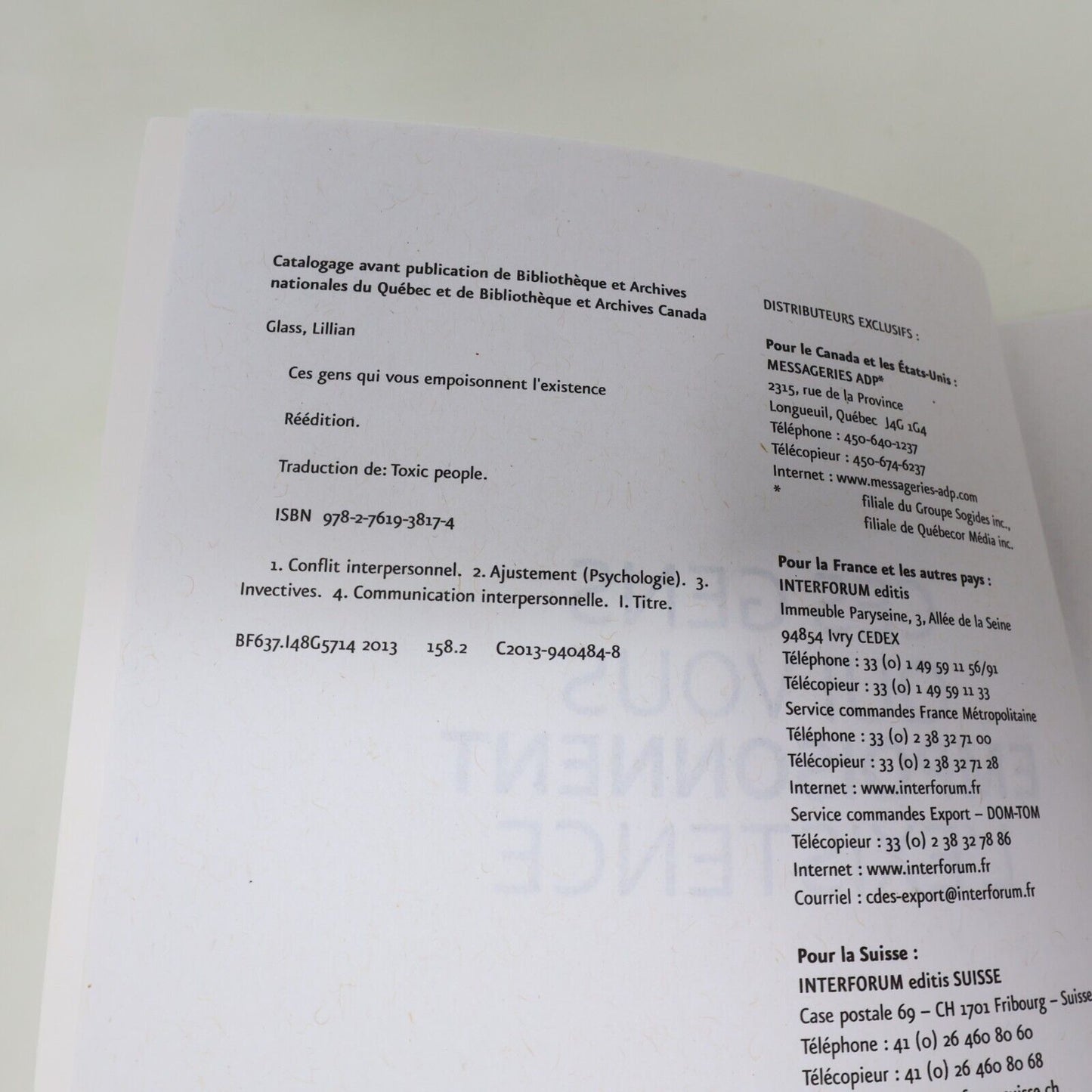 2013 Ces Gens qui Vous Empoisonnent l'Existence Lillian Glass De L'homme Livre