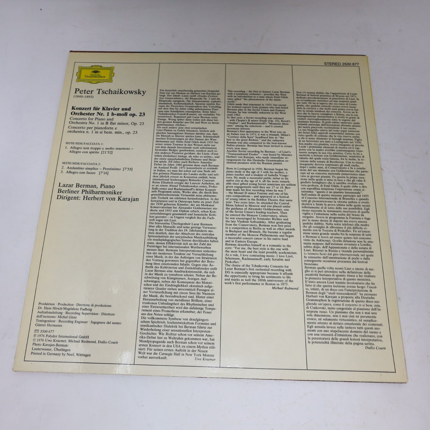 Herbert von Karajan Lazar Berman Tschaikowsky Klavierkonzert 1 Record 2530 677