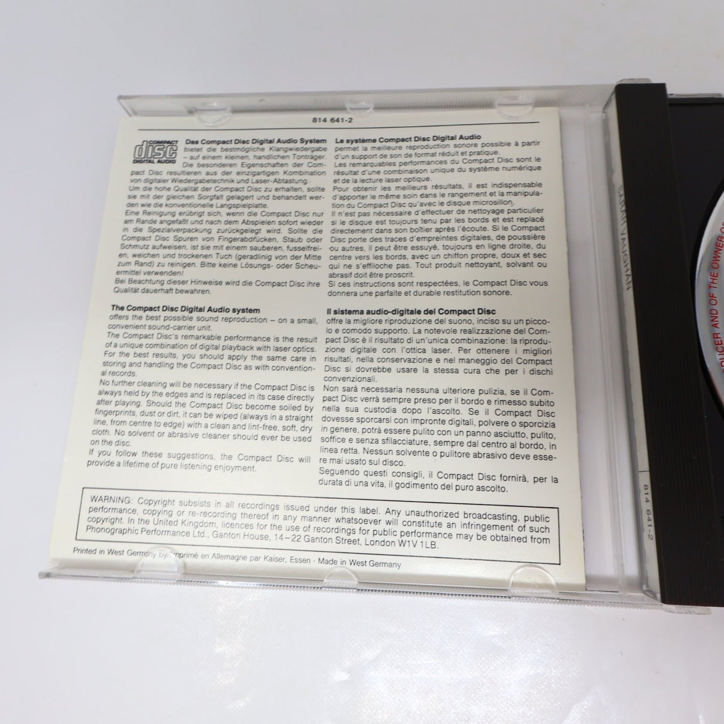 Sarah Vaughan - Self Titled CD Jazz Vocal EmArcy Records Lullaby of Birdland