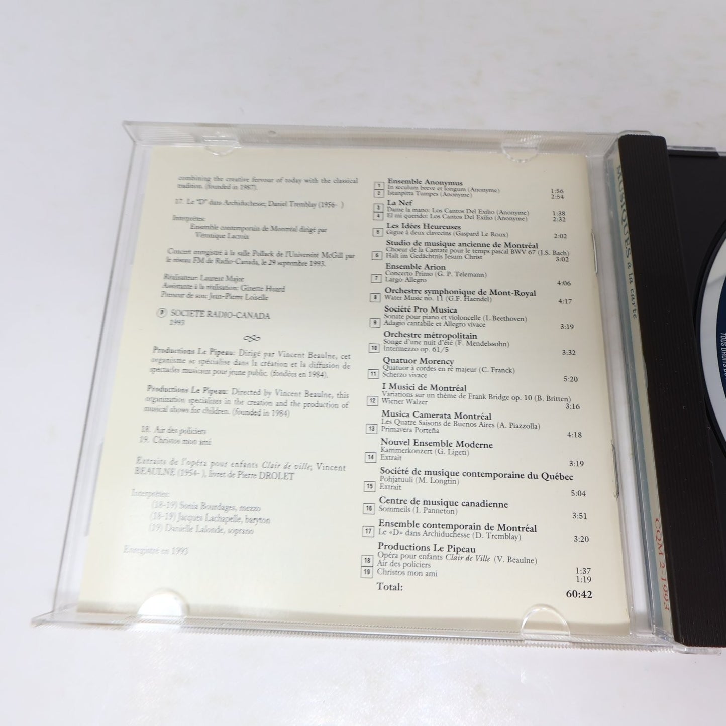 Musiques à la Carte CD 1993 Québec Contemporary Classical CQM 2-1993