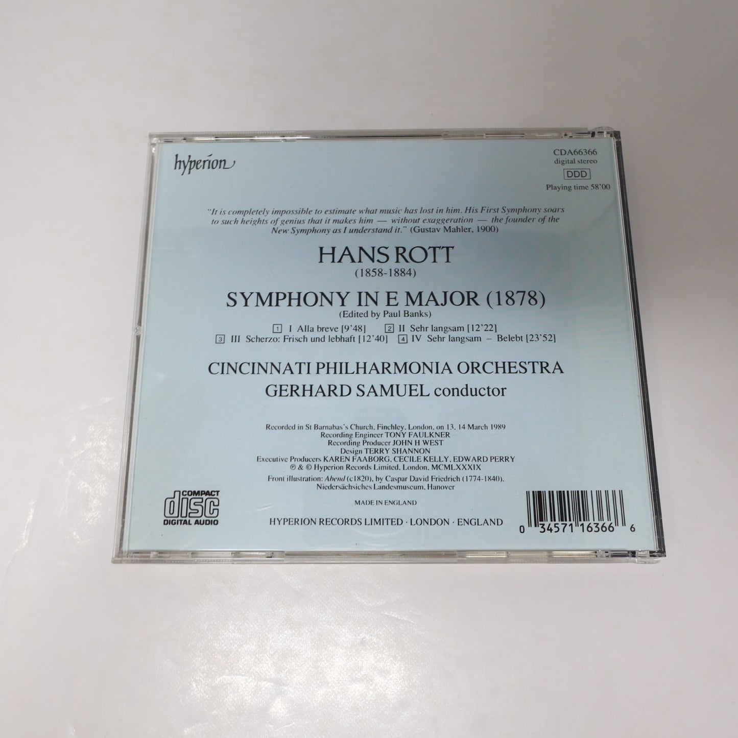 Hans Rott/Cincinnati Philharmonia Orchestra/Gerhard Samuel Symphony E Major CD