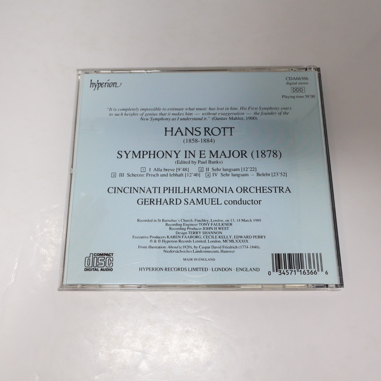 Hans Rott/Cincinnati Philharmonia Orchestra/Gerhard Samuel Symphony E Major CD