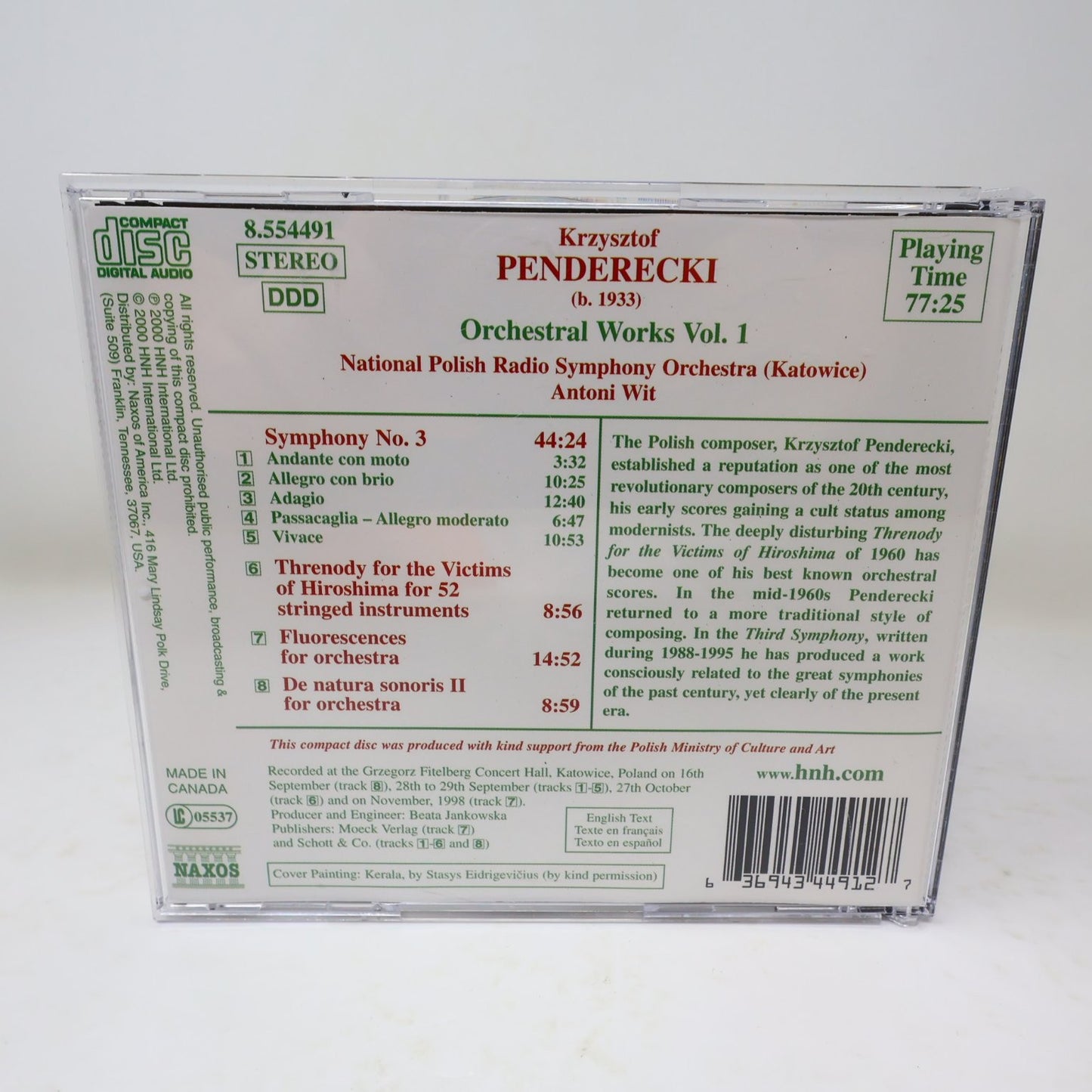Penderecki Orchestral Works #1 CD Antoni Wit 2000 National Polish Radio Naxos