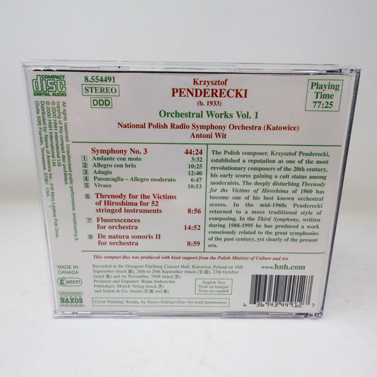 Penderecki Orchestral Works #1 CD Antoni Wit 2000 National Polish Radio Naxos
