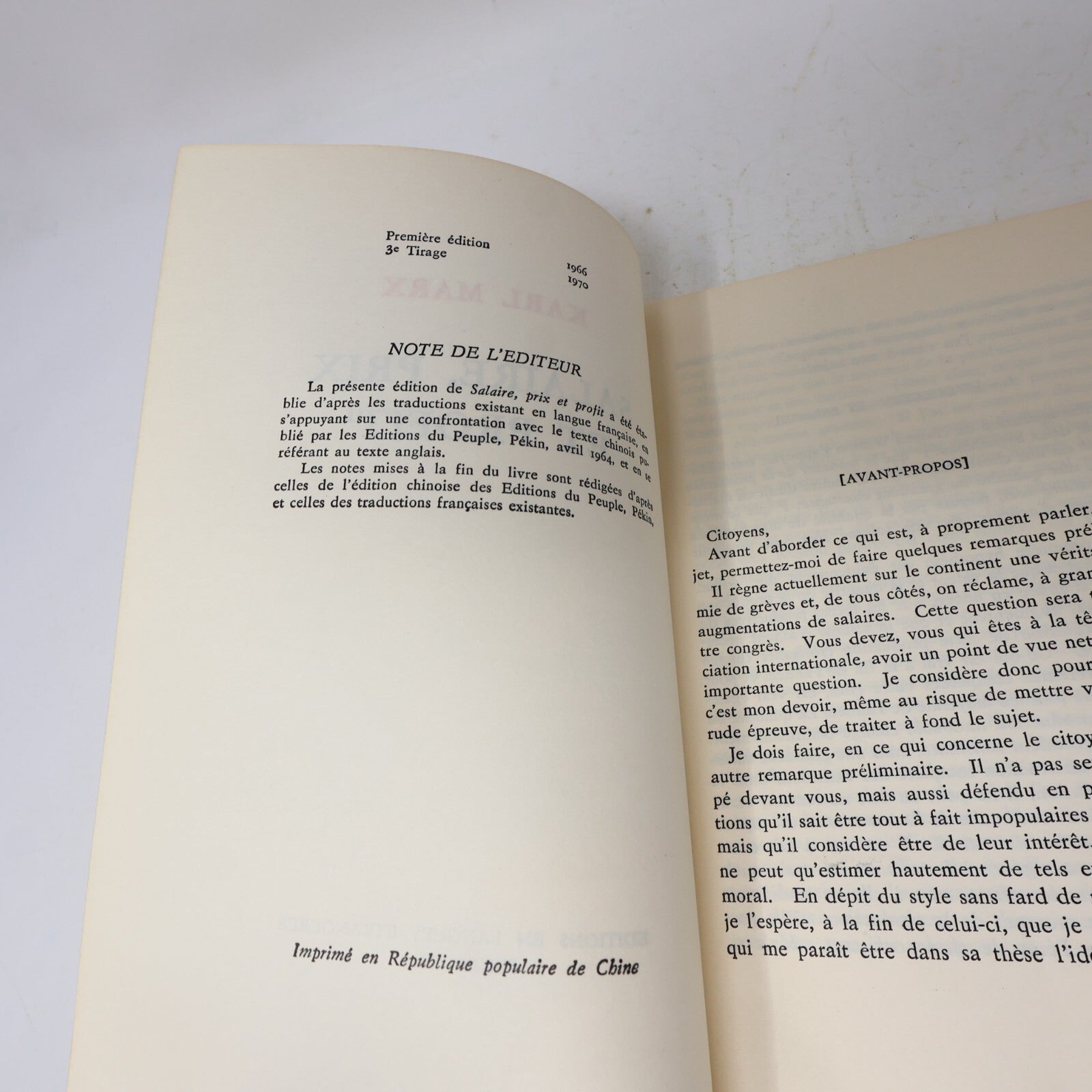 Karl Marx Lot 2 Livres Salaire Prix et Profit/Travail Salarié et Capital 1970 PB