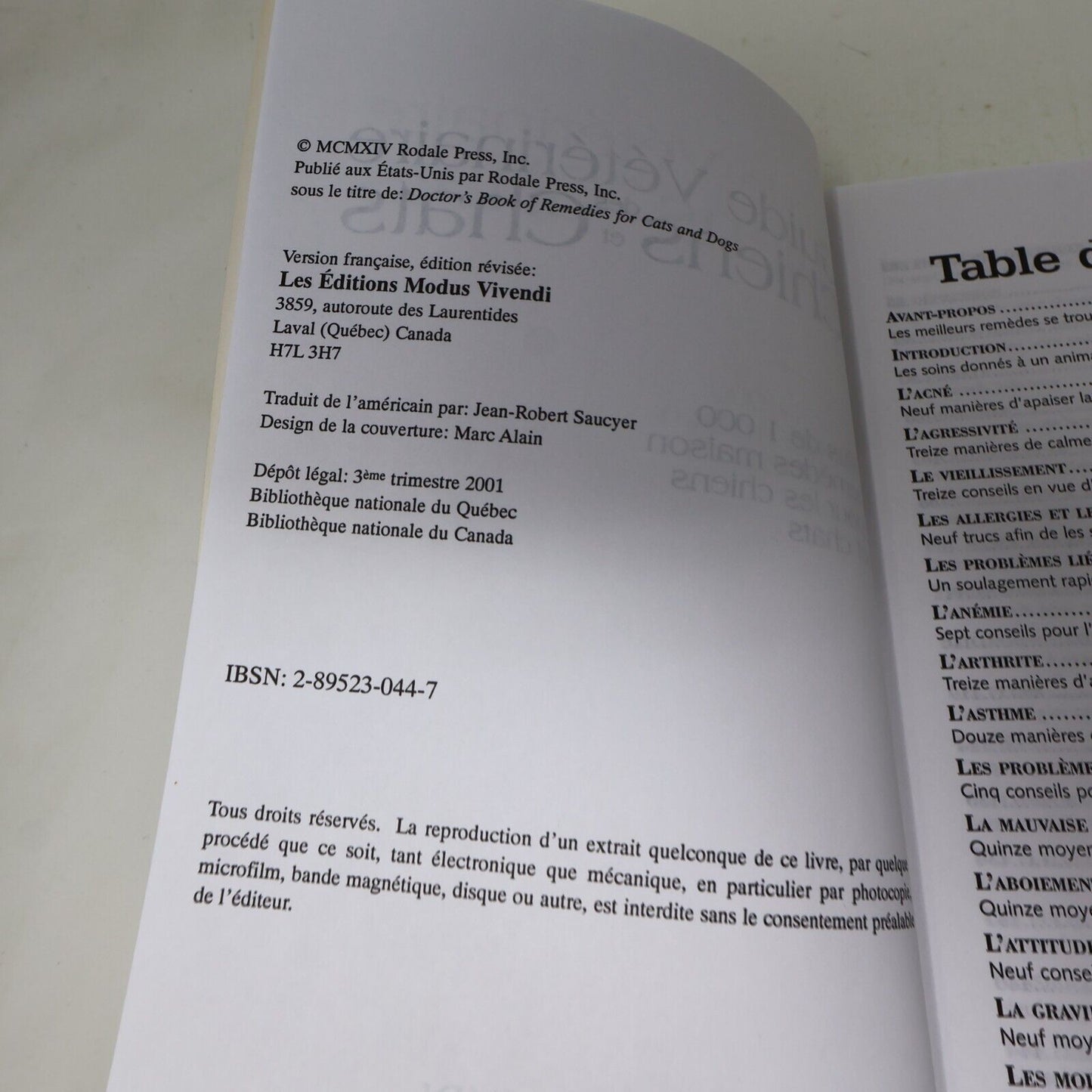 2001 Guide Vétérinaire des Chiens et Chats Plus de 1000 Remèdes Maison Animaux