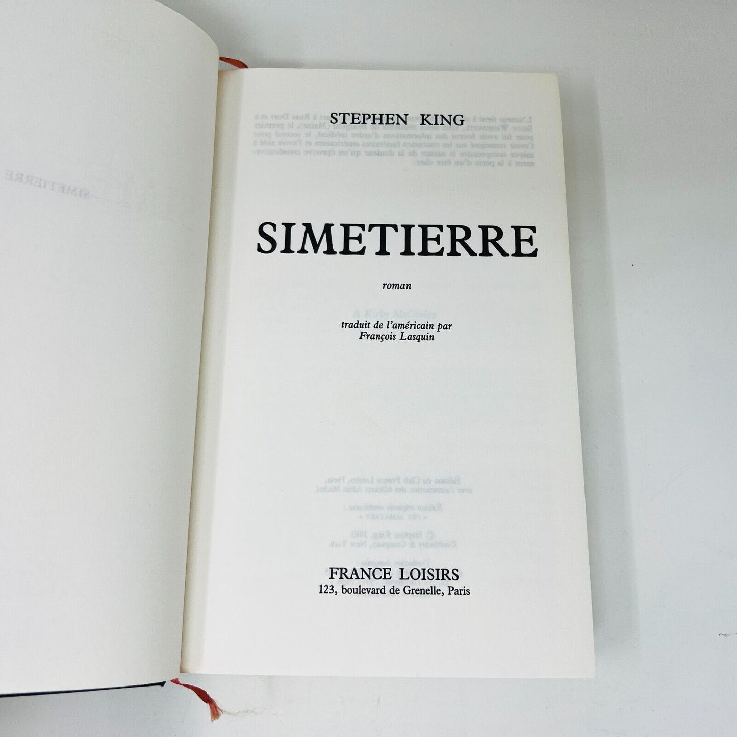 1986 Simetierre Stephen King HCDJ France Loisirs Pet Sematary in French/Français