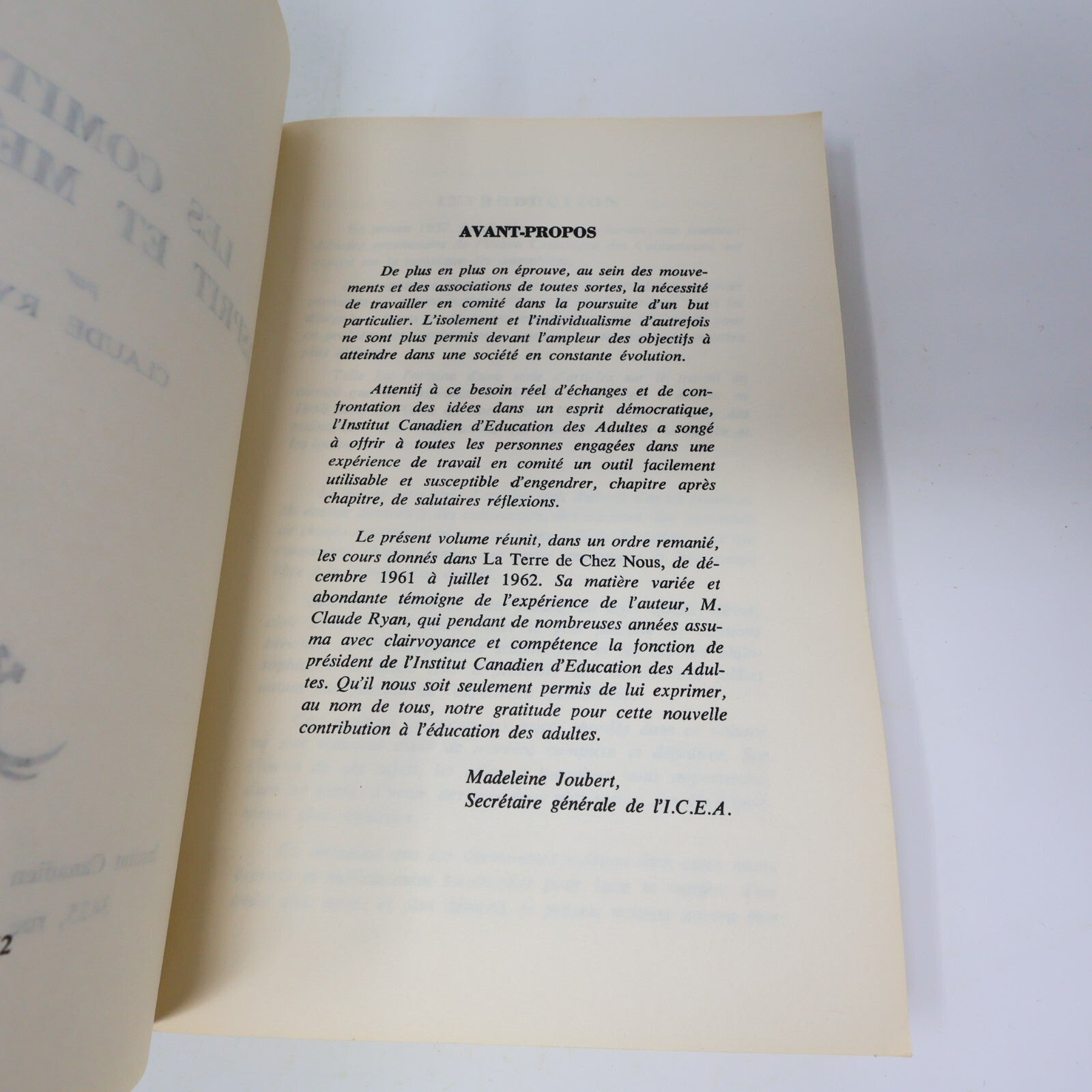 1962 Les Comités Esprit et Méthodes Claude Ryan Affaires Politique Société Livre