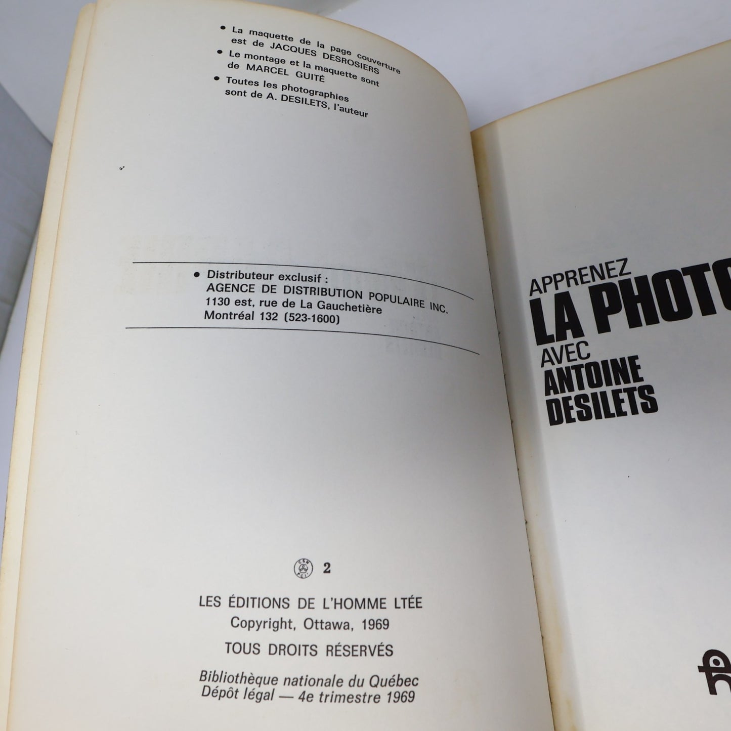 Apprenez la Photographie avec Antoine Désilets De L'homme 1969 PB Français Livre