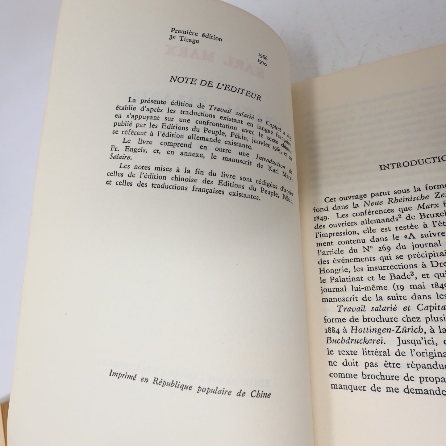 Karl Marx Lot 2 Livres Salaire Prix et Profit/Travail Salarié et Capital 1970 PB