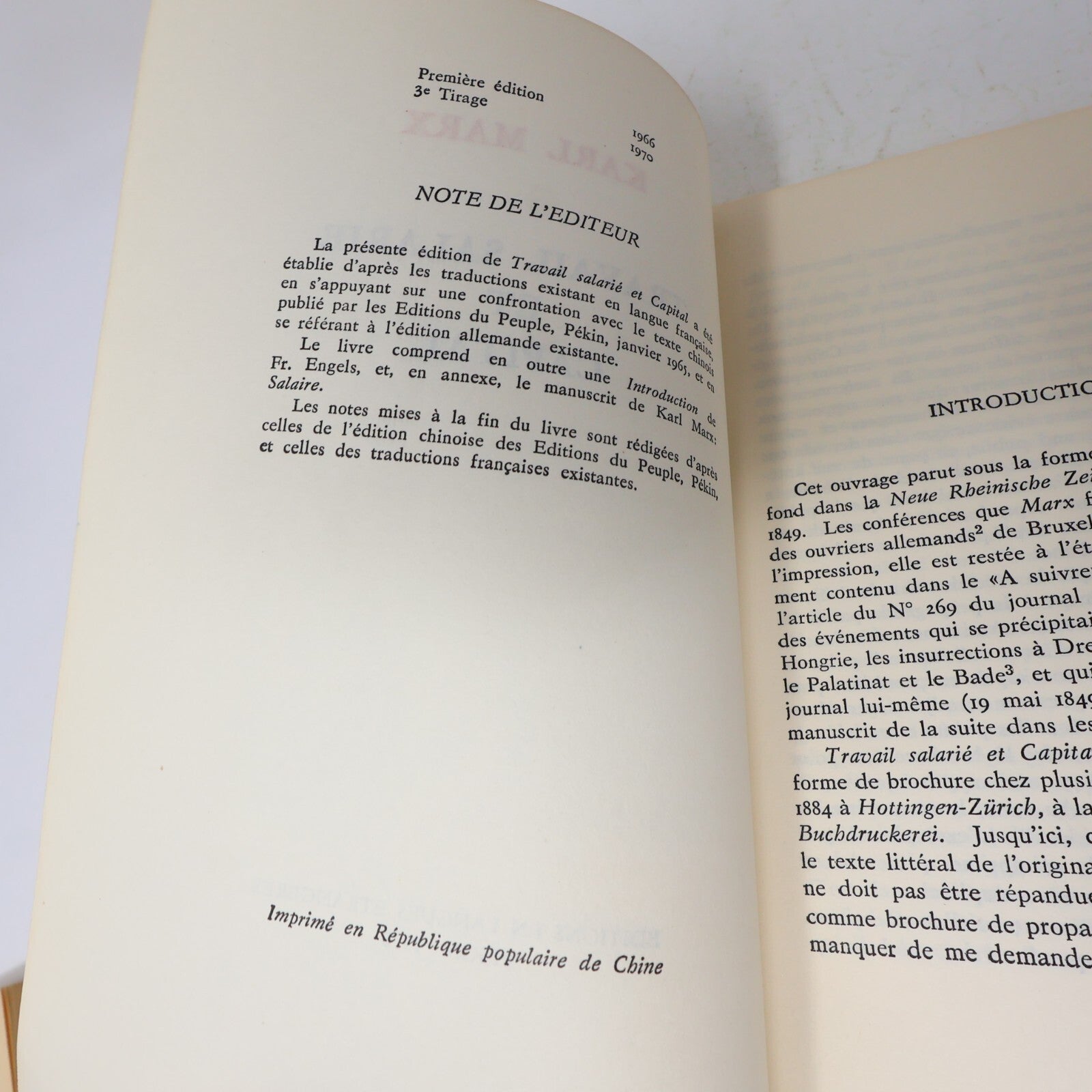 Karl Marx Lot 2 Livres Salaire Prix et Profit/Travail Salarié et Capital 1970 PB