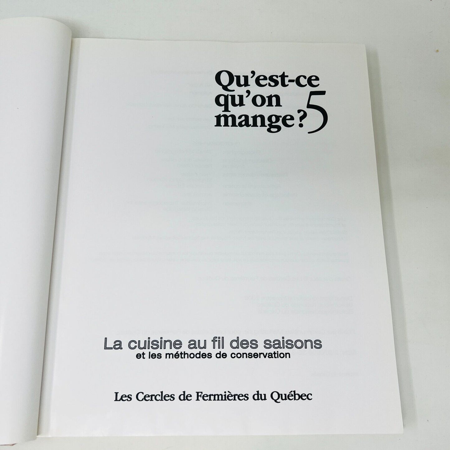 2000 Qu'est-ce qu'on Mange? #5 Cuisine Recettes Cercles Fermières du Québec HC