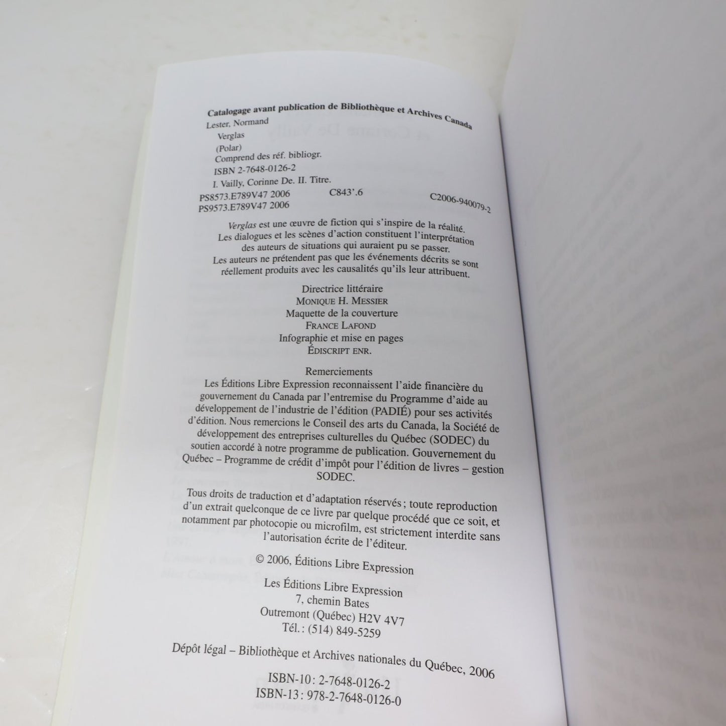 Verglas Normand Lester/Corinne De Vailly 2006 Thriller Libre Expression Polar