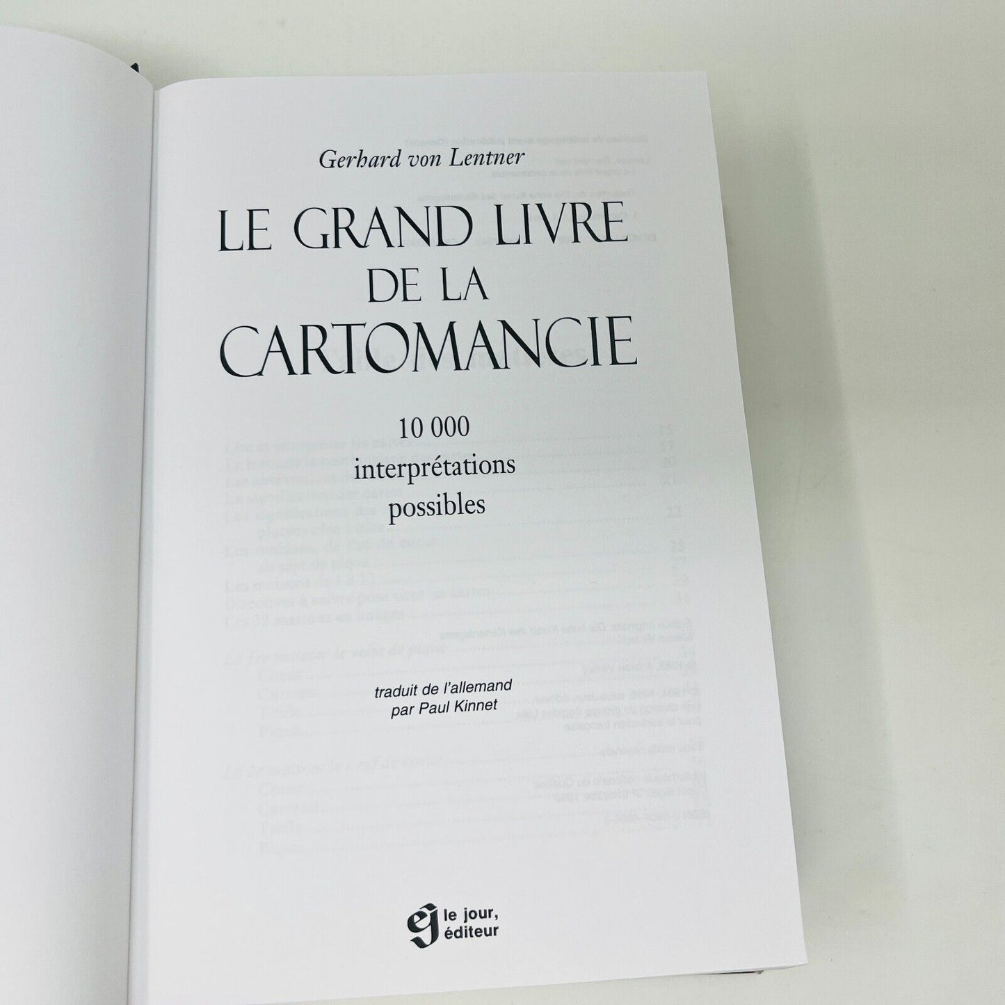 1999 Le Grand Livre de la Cartomancie de Gerhard von Lentner en Français Avenir