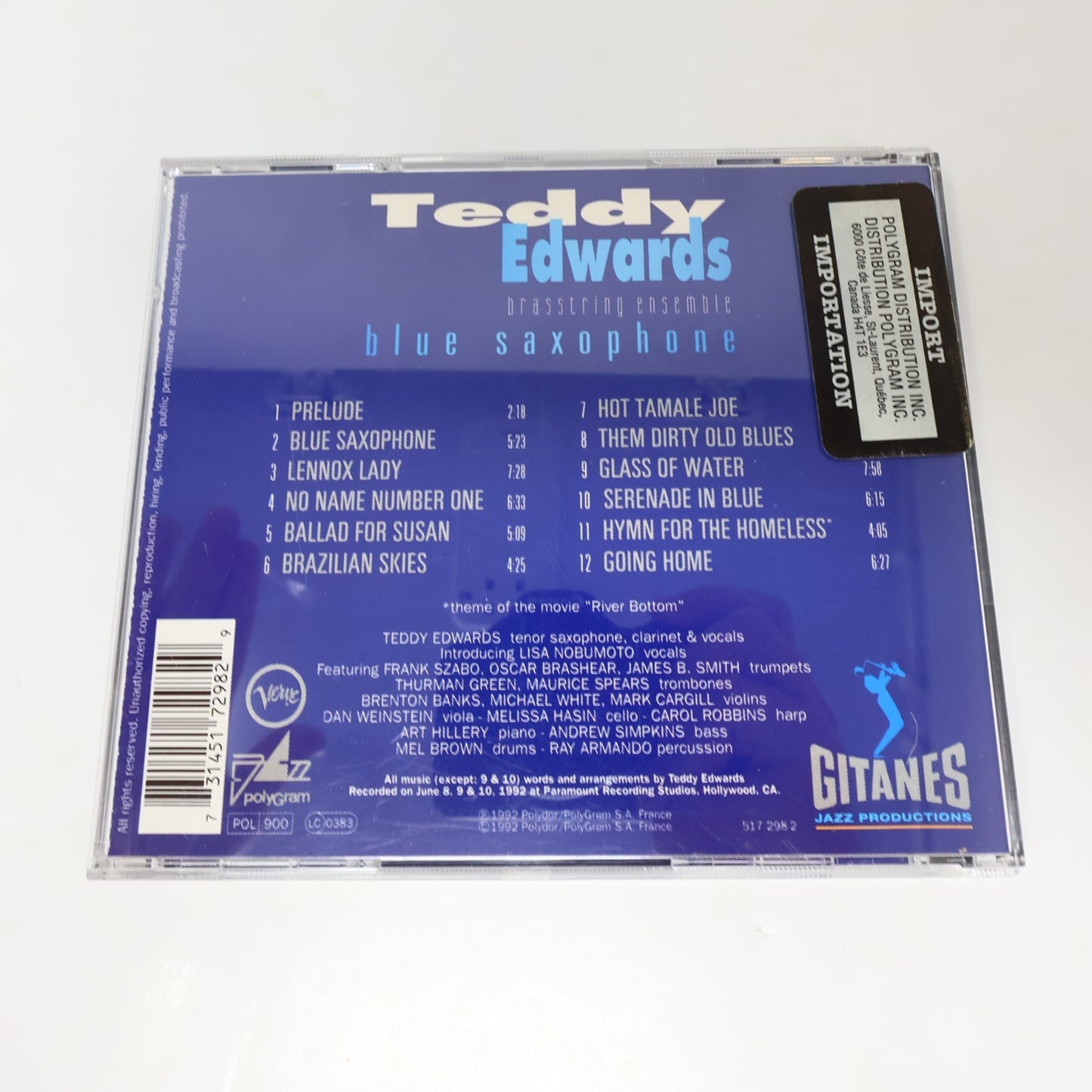 Teddy Edwards Brasstring Ensemble Blue Saxophone CD Gitanes Jazz Verve 517 298-2