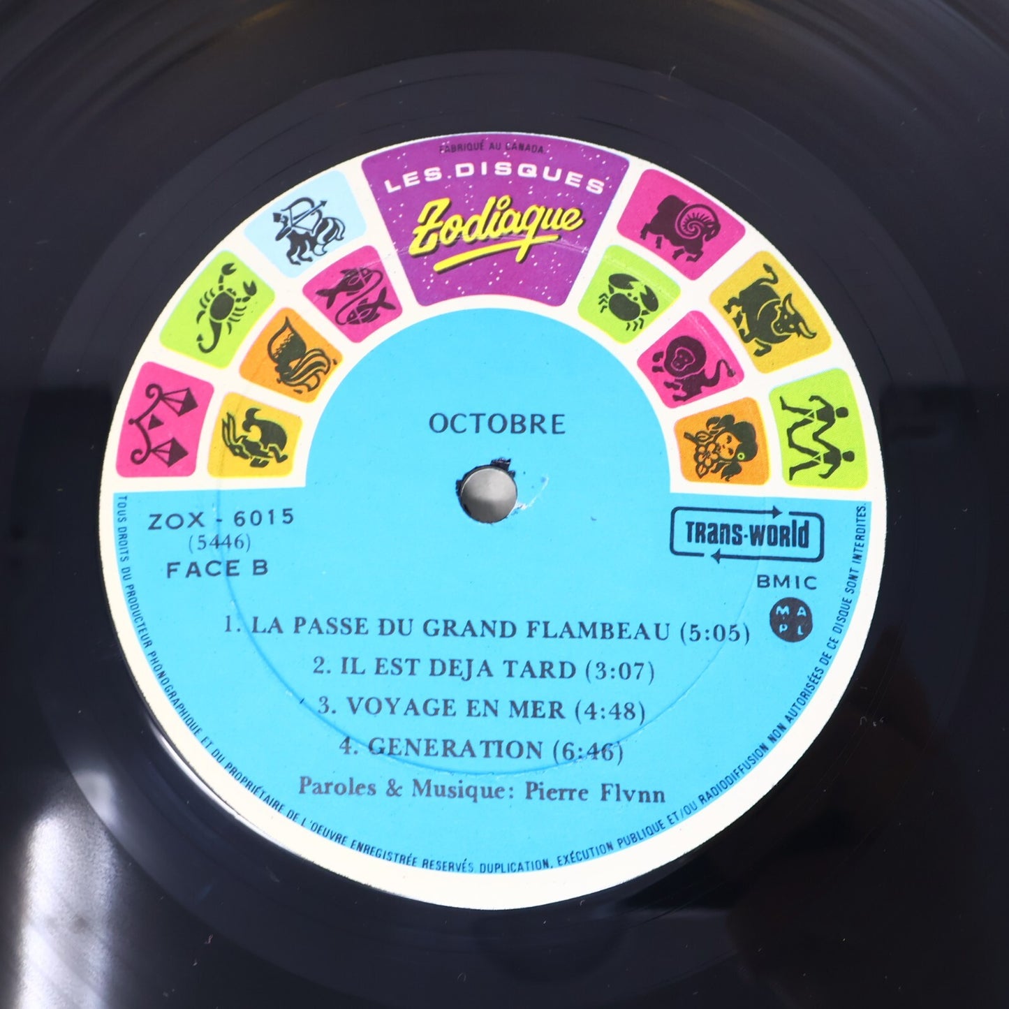 Octobre Les Nouvelles Terres Disque LP Prog Rock Québécois 1974 Record ZOX-6015