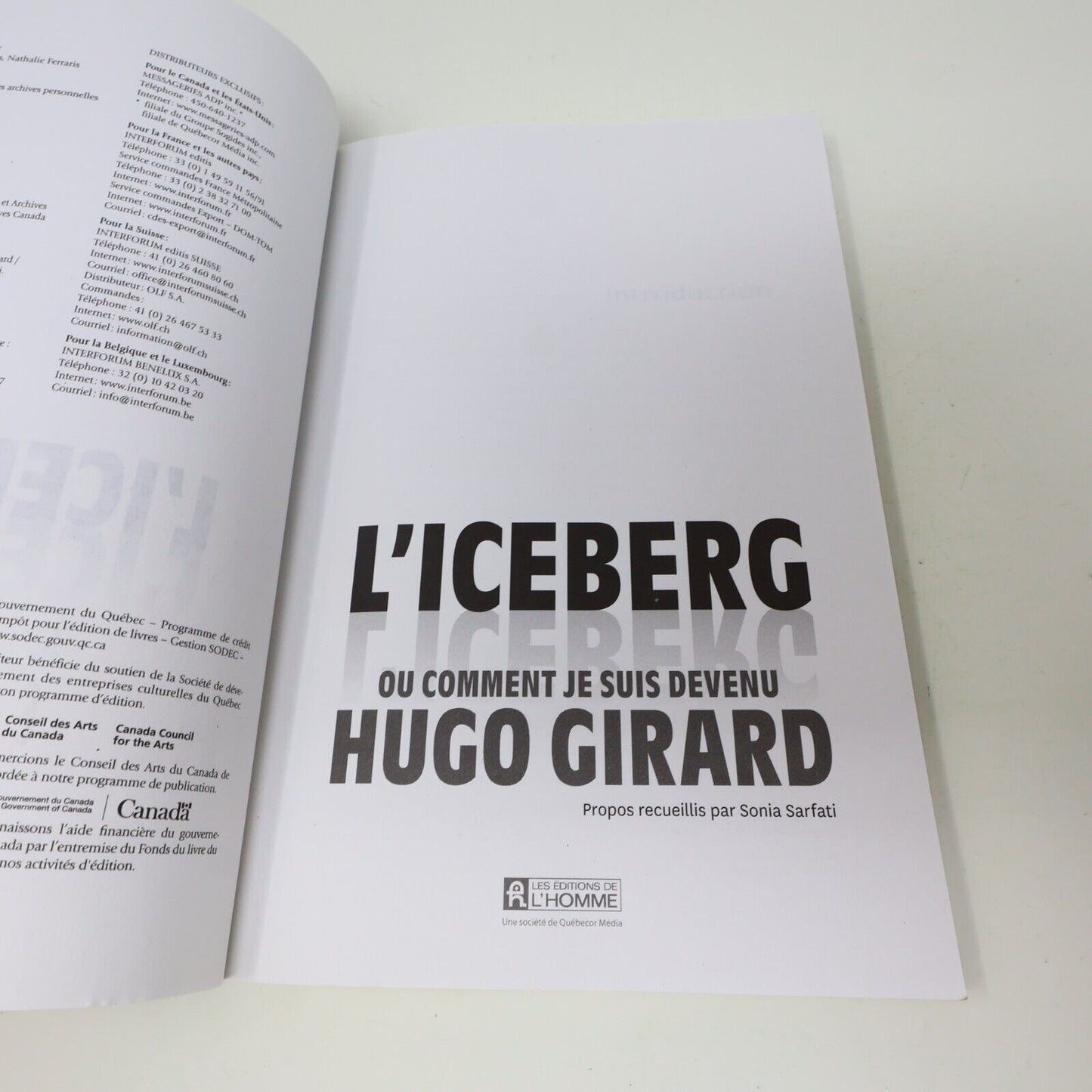 2018 L'Iceberg ou Comment Je Suis Devenu Hugo Girard Sonia Sarfati De L'homme PB