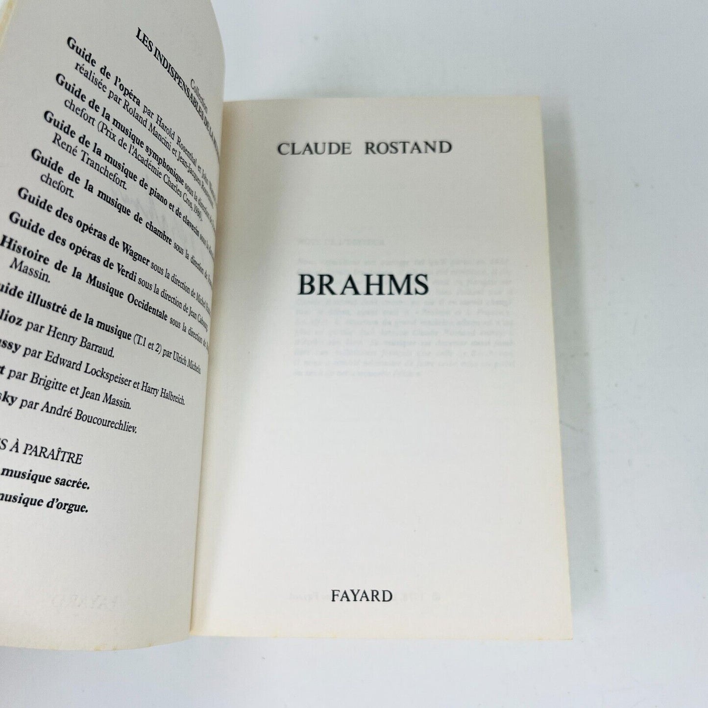 1990 Johannes Brahms de Claude Rostand Fayard Les Indispensables de la Musique