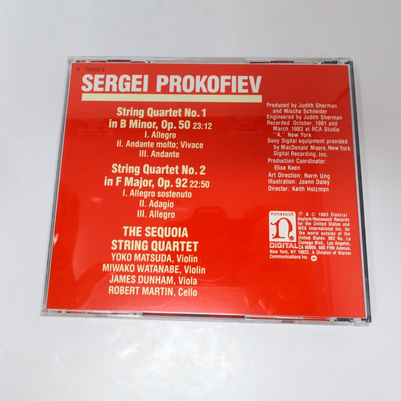 Prokofiev String Quartets CD The Sequoia String Quartet 1983 Nonesuch Classical