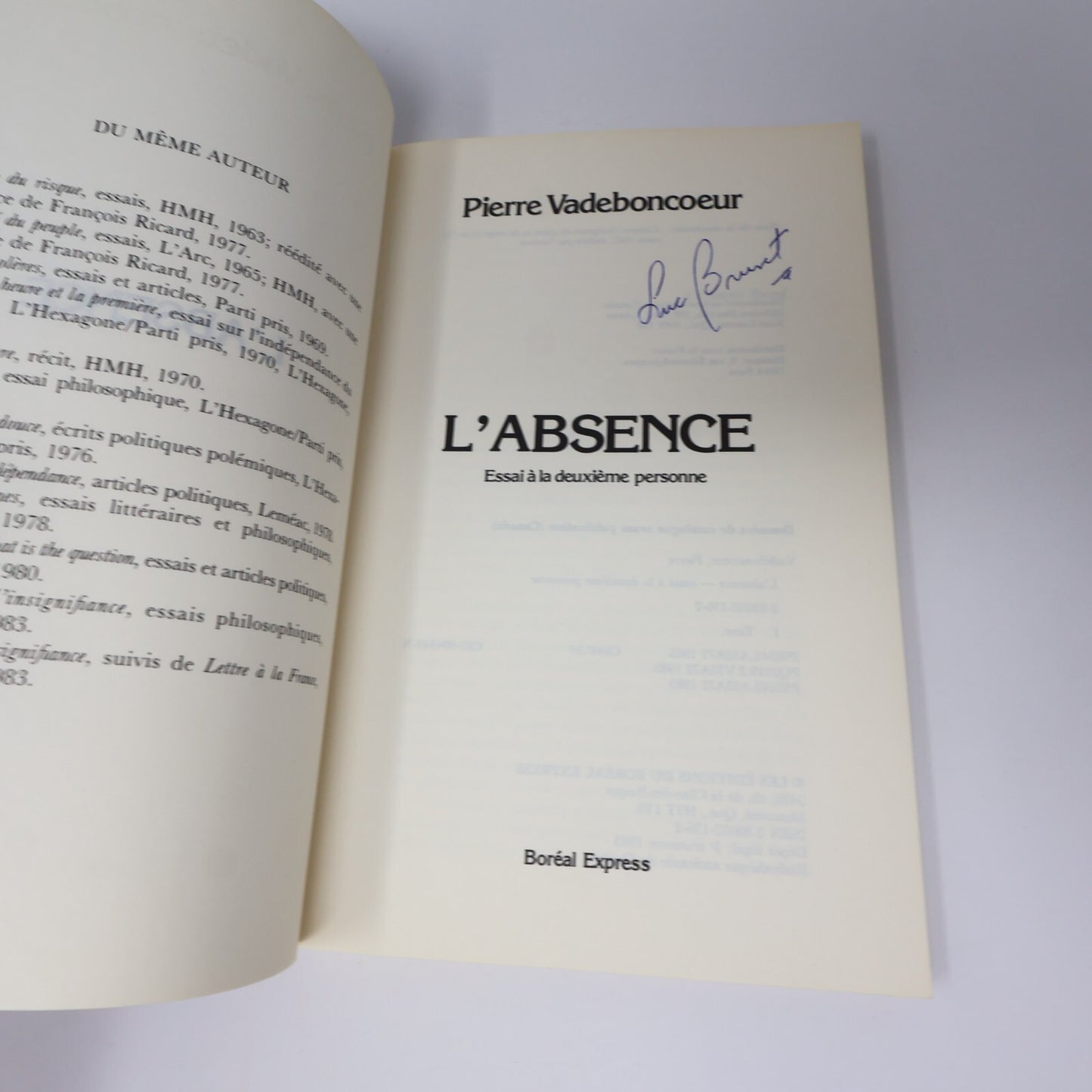 Pierre Vadeboncoeur Lot 3 Livres L'Absence/To Be/Deux Royaumes Essais Politique