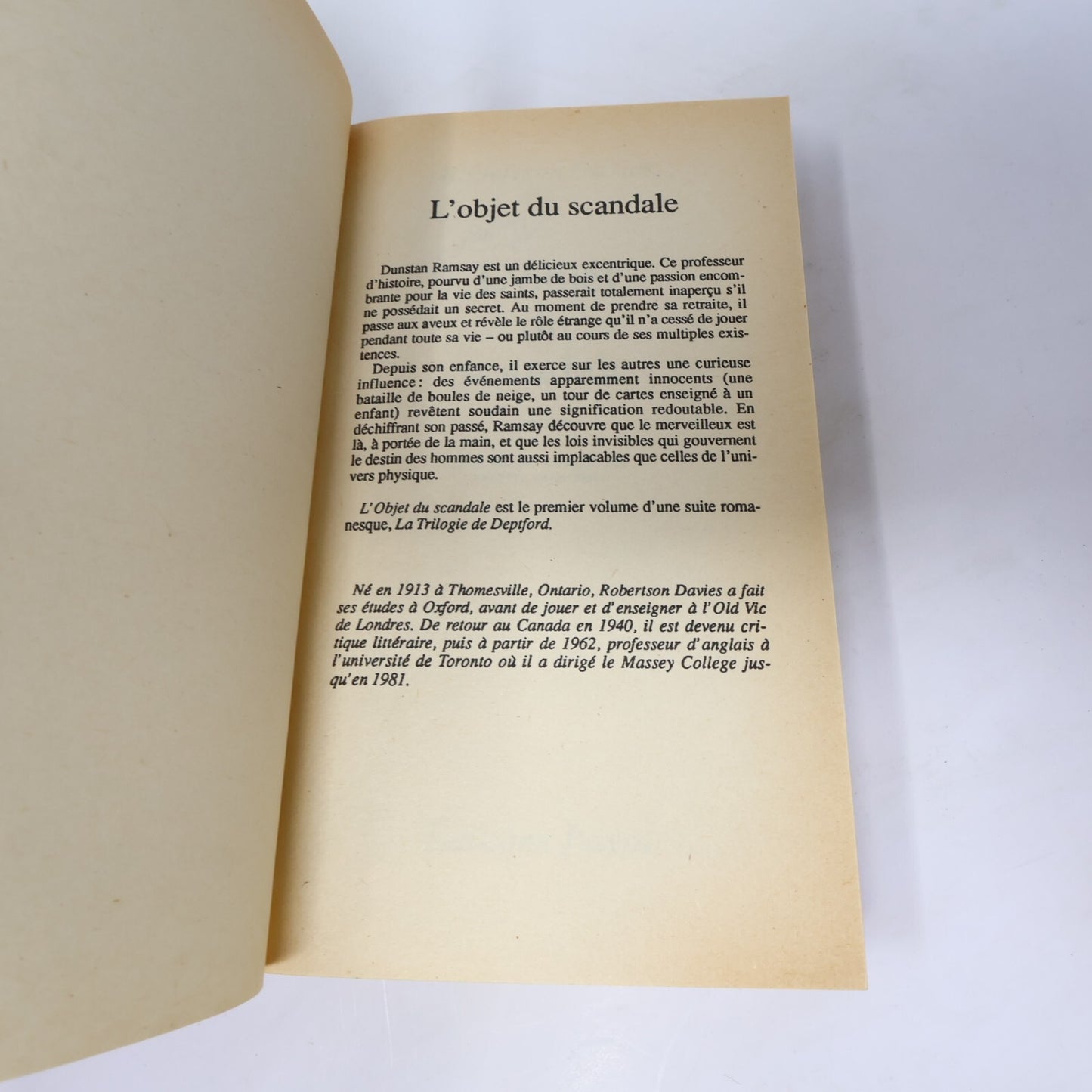Robertson Davies Lot 3 Livres Anges Rebelles/Objet du Scandale Roman Canada PB
