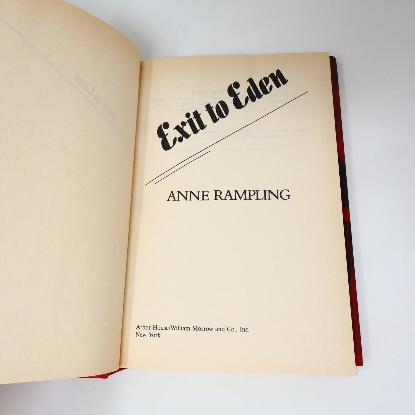1985 Exit to Eden by Anne Rice as Anne Rampling Hardcover HC DJ Morrow 80s