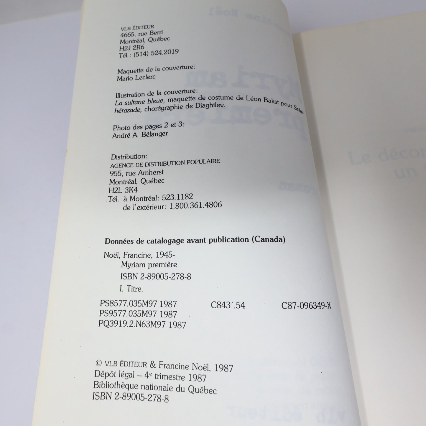 Francine Noël Lot 2 Livres Myriam Première/Maryse Littérature Québécoise Roman