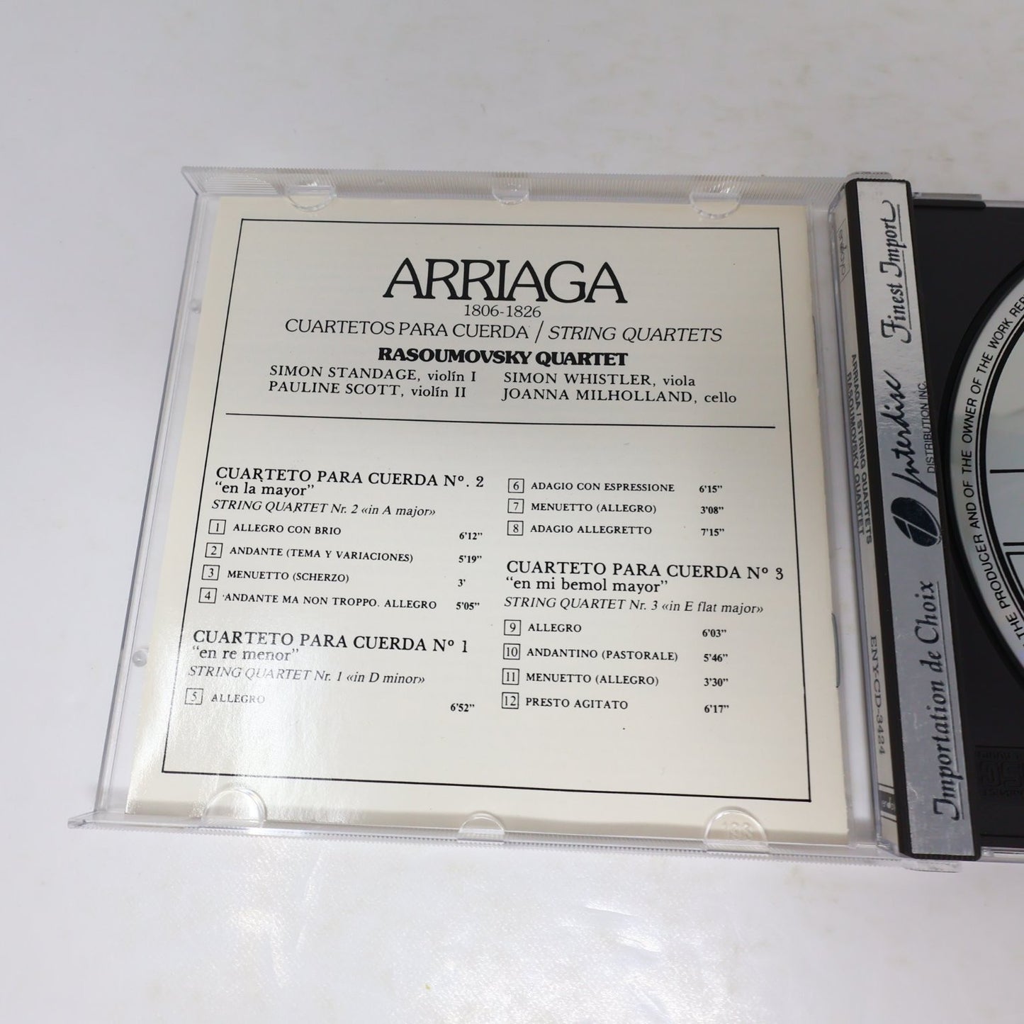 Arriaga String Quartets CD Rasoumowsky Quartet Classical Ensayo ENY-CD-3424