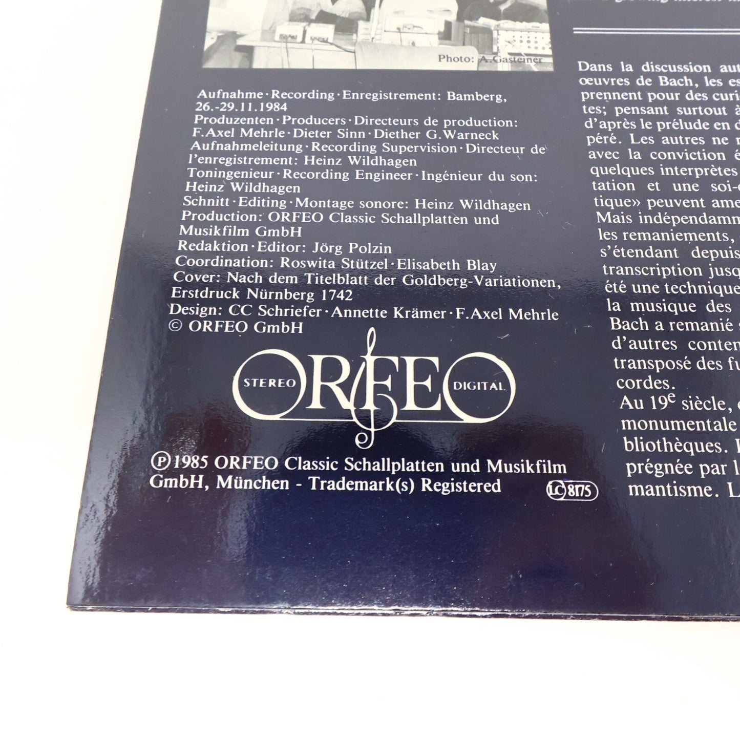 Bach Goldberg Variationen Sitkovetsky/Caussé/Maisky Orfeo Record Vinyl S 138 851