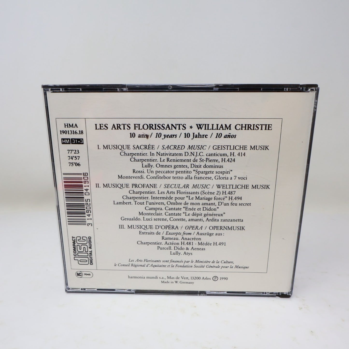 Les Arts Florissants 10 Years/10 Ans CD William Christie Opera Classical 1990