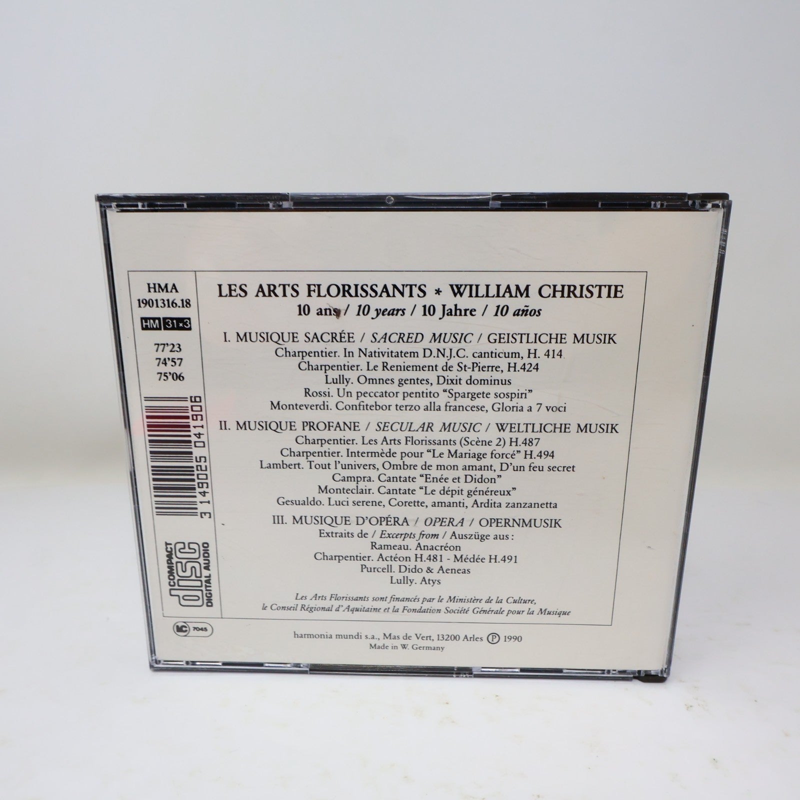Les Arts Florissants 10 Years/10 Ans CD William Christie Opera Classical 1990