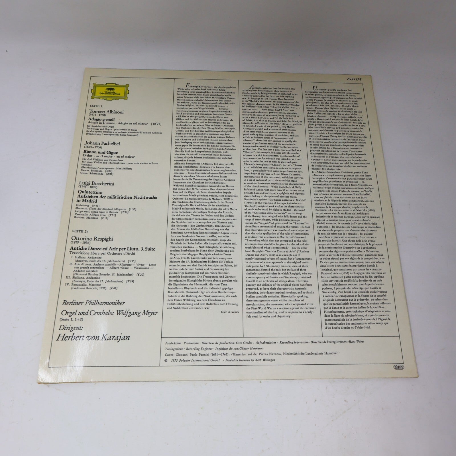 Herbert von Karajan Adagio Berliner Albinoni Pachelbel Respighi Record 2530 247