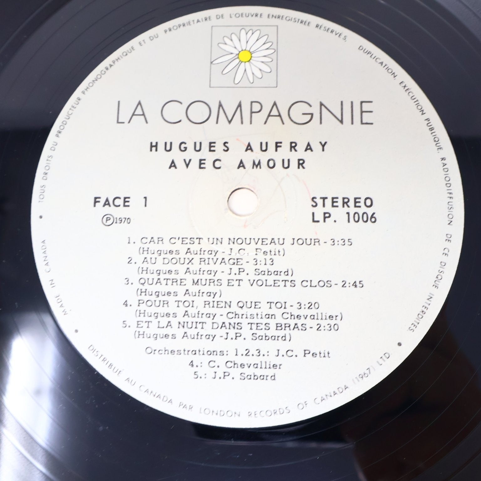 Hugues Aufray Avec Amour LP Record 1970 La Compagnie French Folk 33RPM LP 1006